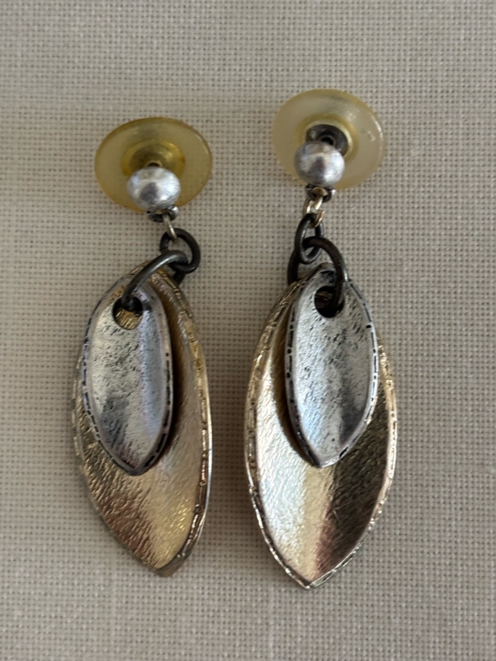 Chico’s Silver and Bronzy Tone Double Leaf Drop Earrings